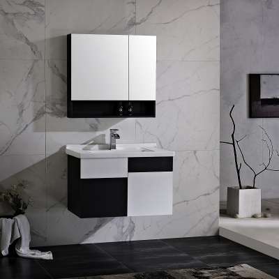 Modern luxury style with marble painting poland high quality cheap wallmounted cabinet black color sink wood MDF bathroom vanity