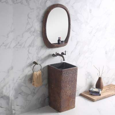 Brown color luxury style irregularity surface high quality nice good price modern ceramic hand basin floor standing wash sink