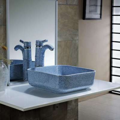 China factory bathroom ceramic antique hand wash basin acrylic wash basin art ceramic sink blue emerald color cabinet top basin