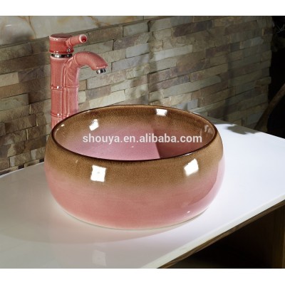 Chaozhou wholesale ceramic antique pink color wash basin bathroom furniture home goods washroom counter top single sink