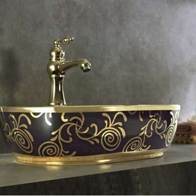 Luxury ceramic bathroom  wash basin electroplating art basin made in Chaozhou