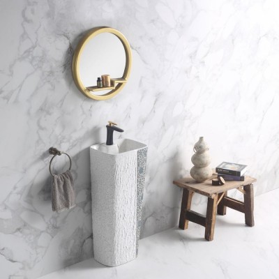 New white waterproof luxury hotel goods irregularity face ceramic with sink art new models freestanding bathroom pedestal basin