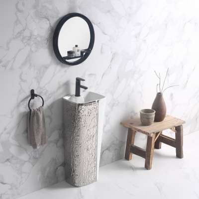 White color waterproof luxury irregularity ceramic home or hotel unique design good price freestanding bathroom pedestal basin